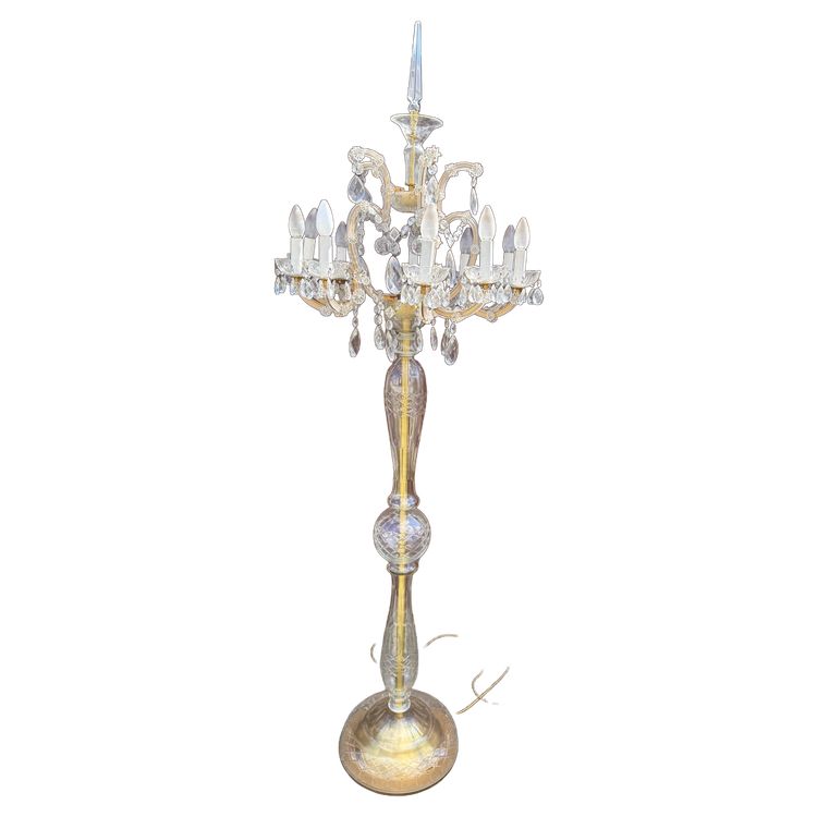 Lampadaire à 10 lumières en cristal de bohème , H : 1,95m