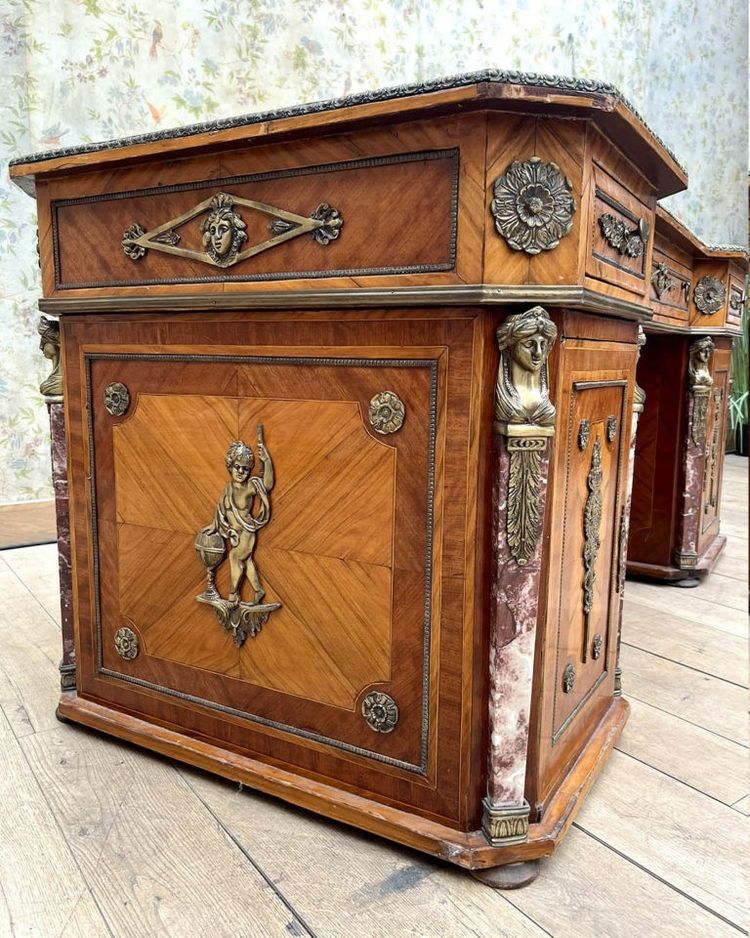Scrivania d'epoca anni '30 – Legno pregiato, bronzo dorato e marmo