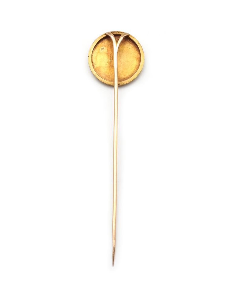 18 Karat Gold Emaille Jagd Krawattennadel, Jagdhorn, Hirsch, antiker Schmuck, Herrenschmuck