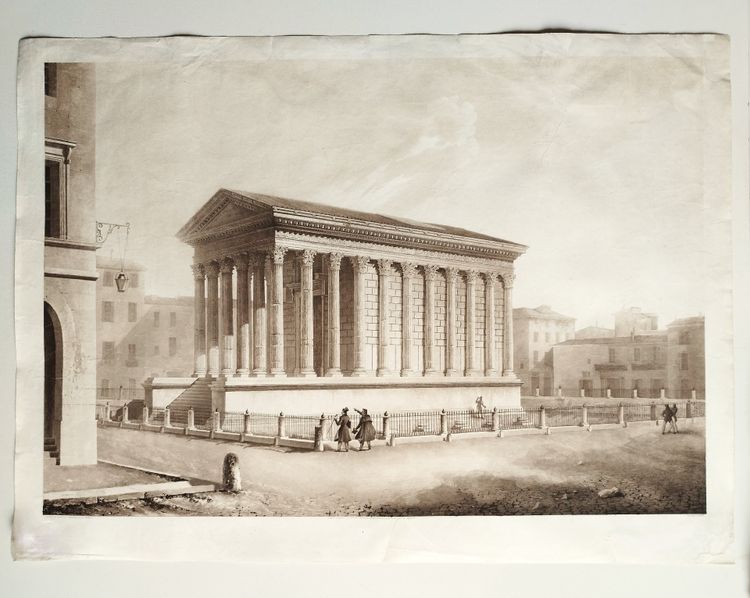 Roman Temple In Nîmes Large Engraving  Architecture  After Thumeloup, 19th C Old Print