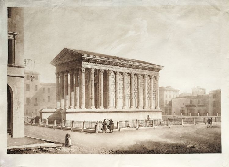 Roman Temple In Nîmes Large Engraving  Architecture  After Thumeloup, 19th C Old Print