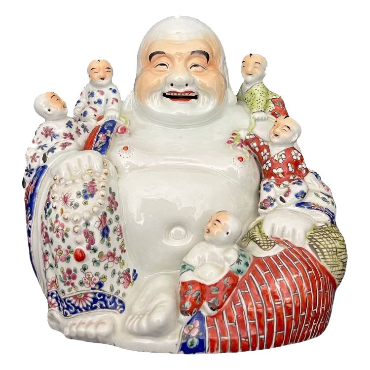 Laughing Buddha with Five Children – Chinese porcelain, famille rose