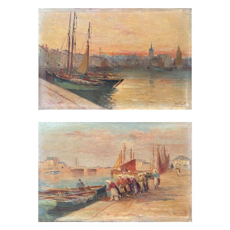 Pair of paintings, the port of Les Sables d’Olonne 1917