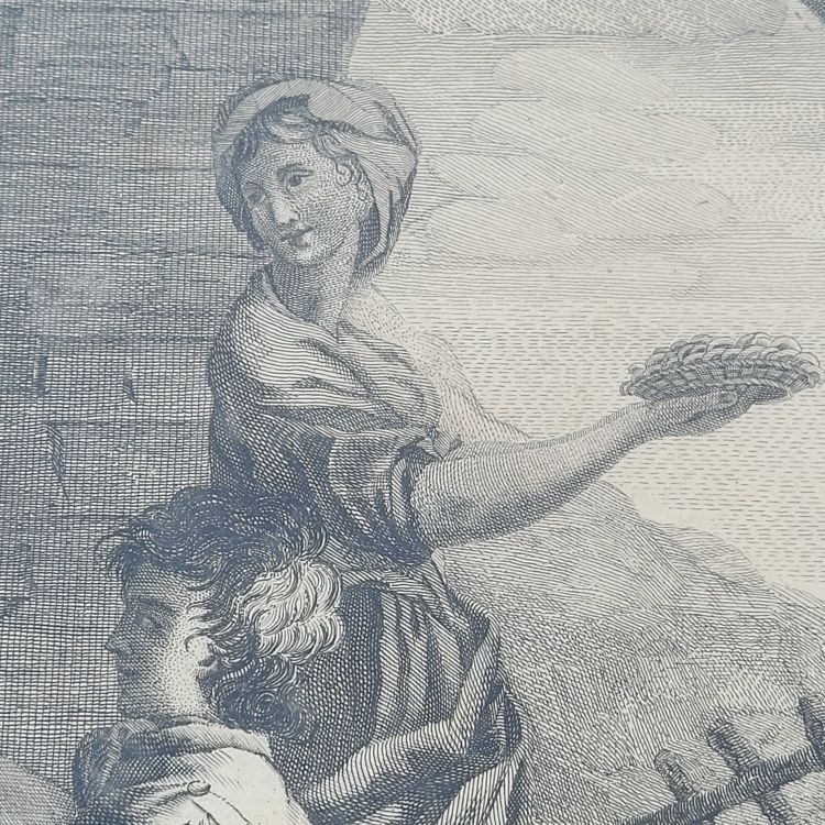 Interior scene, framed engraving, 19th century
