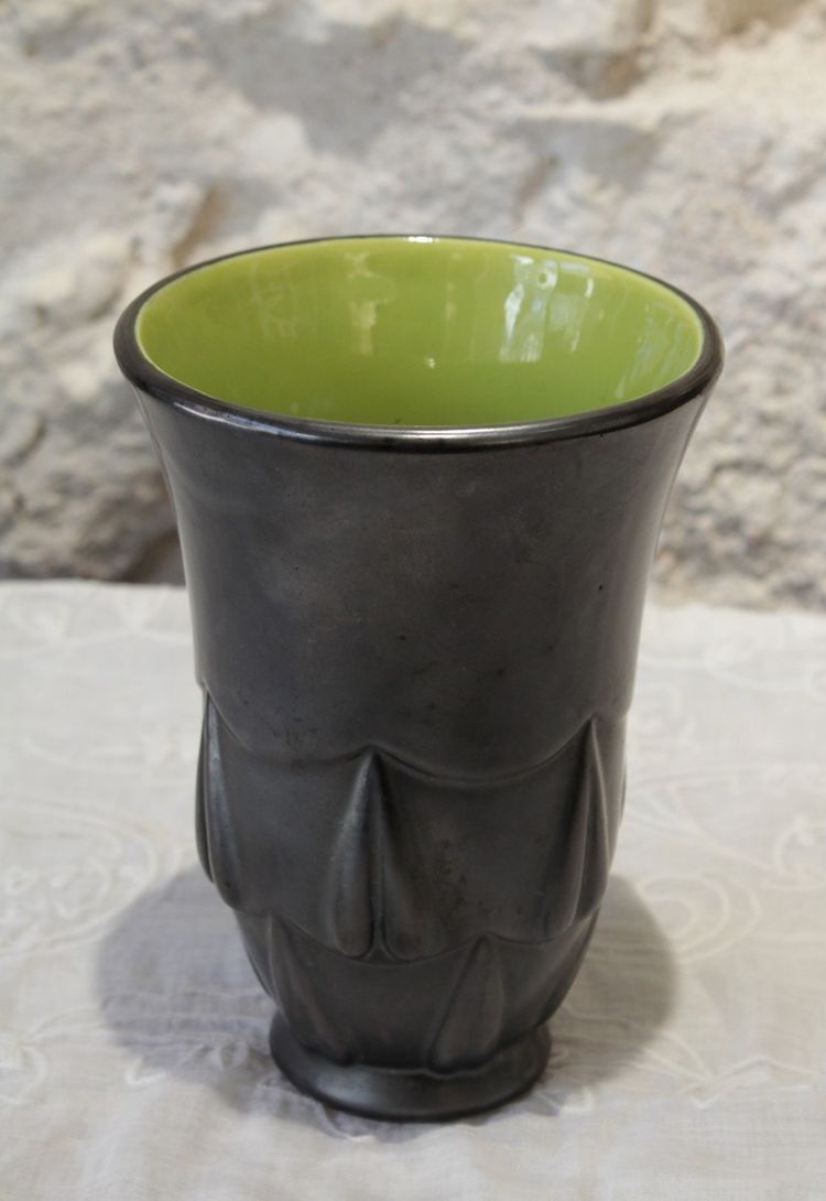 Black and green earthenware vase Blanche Letalle (1901-1990) St Clément circa 1950