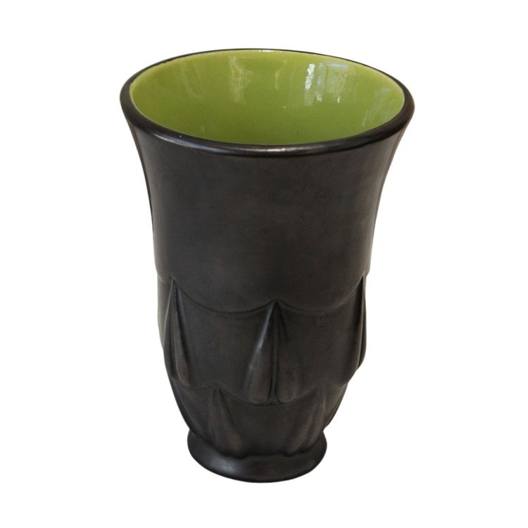 Black and green earthenware vase Blanche Letalle (1901-1990) St Clément circa 1950