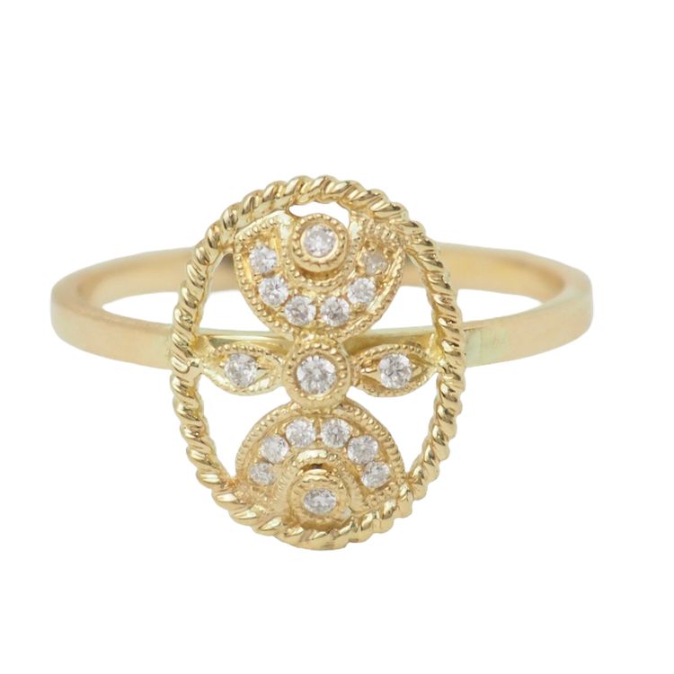 Bague ajourée en or jaune et diamants 