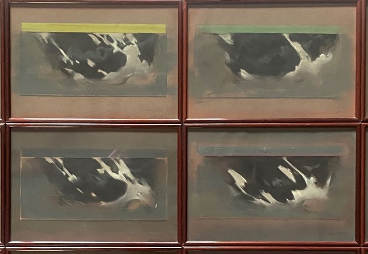 12 animal pastels of cows by Jean-Pierre SAINT (born in 1938)