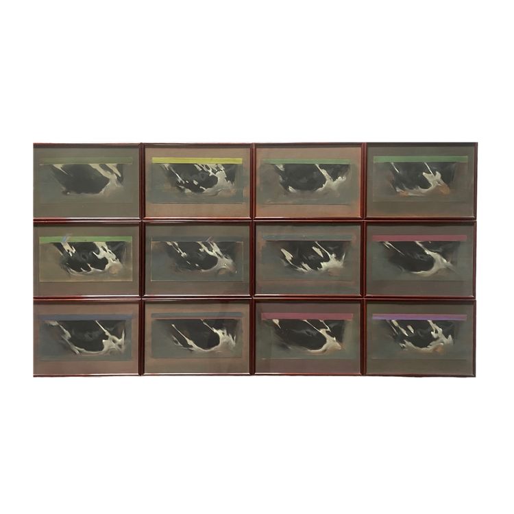 12 animal pastels of cows by Jean-Pierre SAINT (born in 1938)
