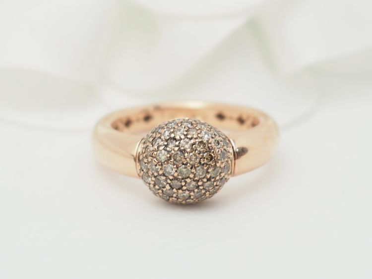 Anello Ball in oro rosa e diamanti color cognac