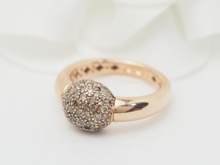 Anello Ball in oro rosa e diamanti color cognac