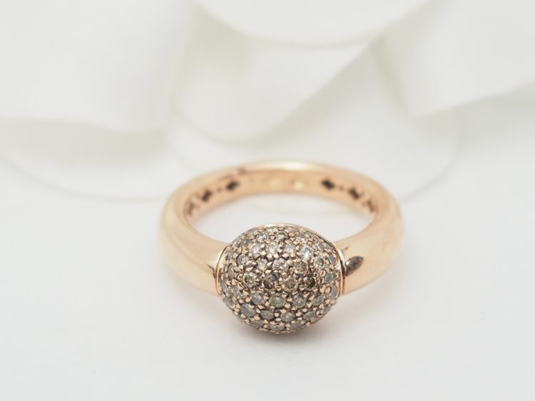 Anello Ball in oro rosa e diamanti color cognac