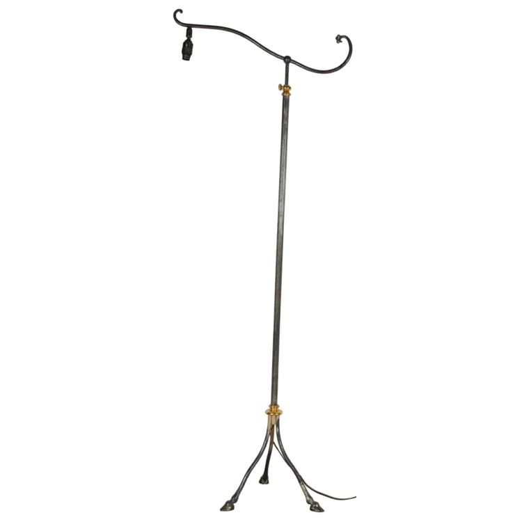 Maison RAMSAY Tripod reading lamp in silver and gold metal, fluted shaft, sabot feet