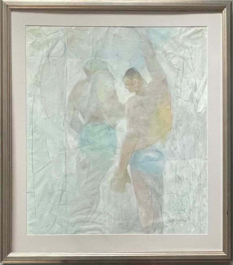 pastel two boxers Mona Jordan (1908-1995) American painter belonging to the ten women in art.