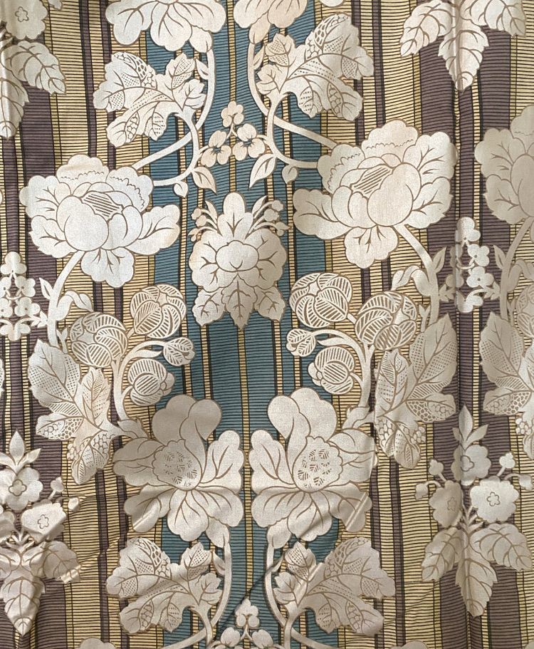 Pair of Art Deco curtains with valance Silver flowers 