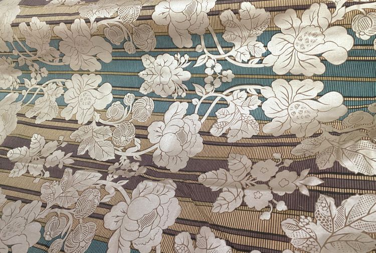Pair of Art Deco curtains with valance Silver flowers 