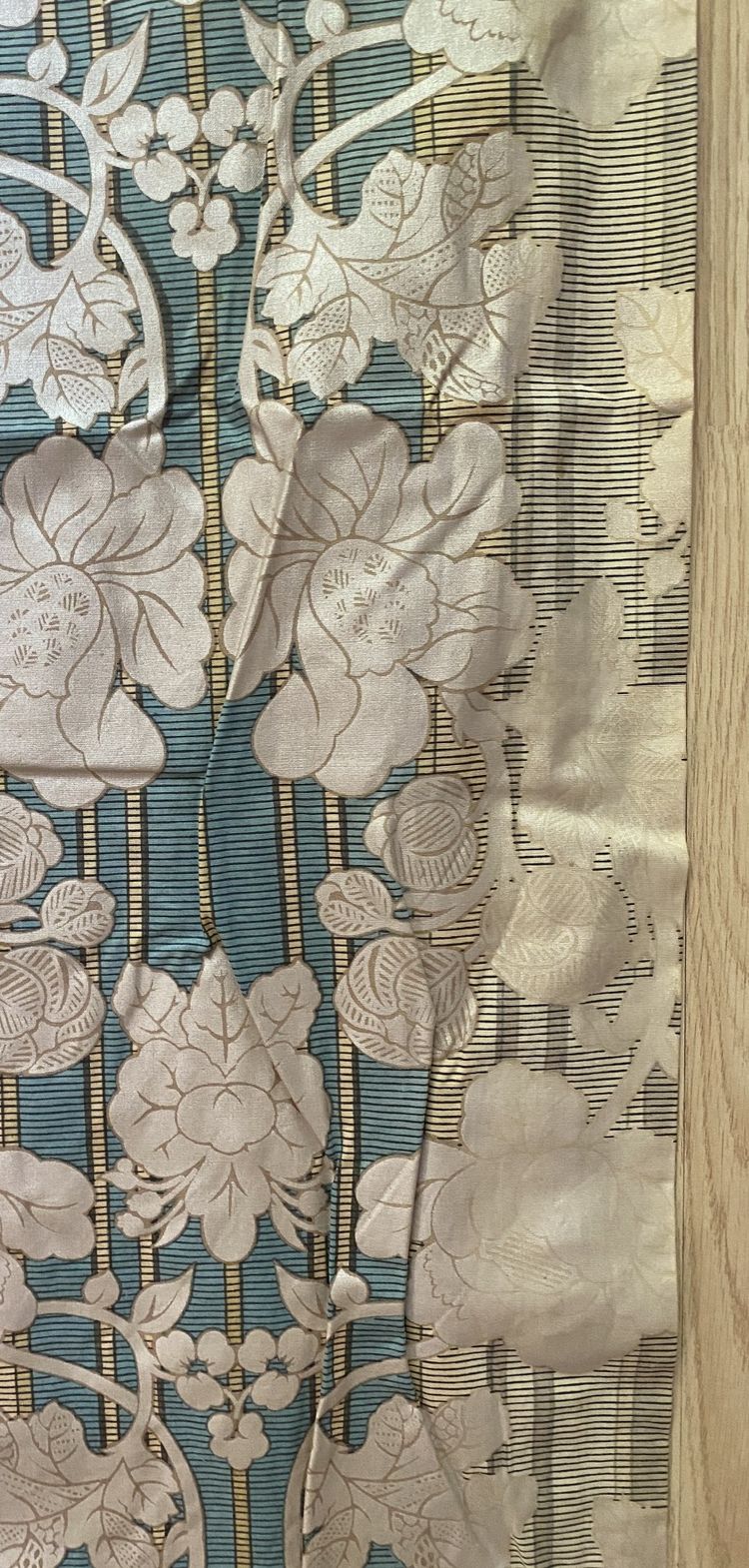 Pair of Art Deco curtains with valance Silver flowers 