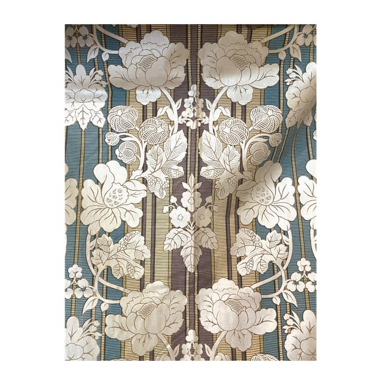 Pair of Art Deco curtains with valance Silver flowers 