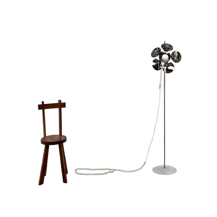 Modernist floor lamp in chromed metal