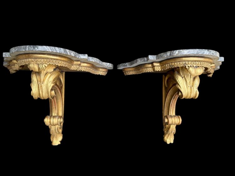 Coppia di consolle da parete in legno dorato del XIX secolo, periodo Napoleone III