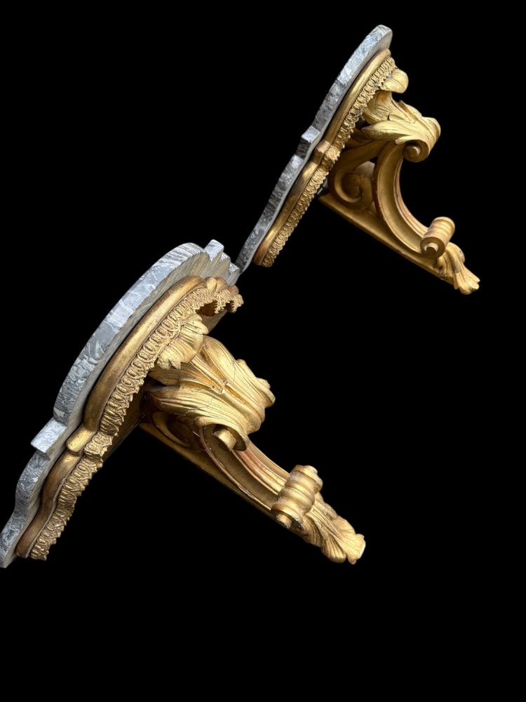Coppia di consolle da parete in legno dorato del XIX secolo, periodo Napoleone III