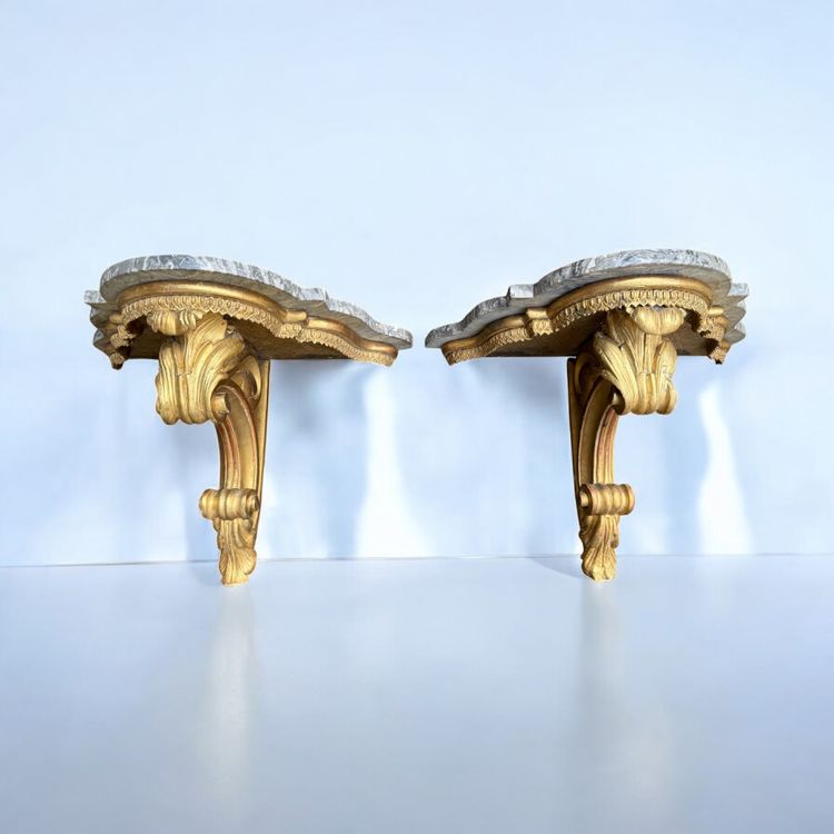 Coppia di consolle da parete in legno dorato del XIX secolo, periodo Napoleone III