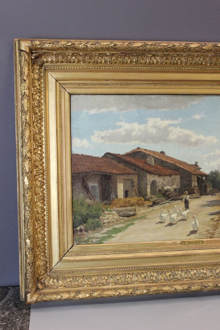 Öl auf Leinwand von Boudier, Bauernhof in den Vogesen, 19. Jahrhundert