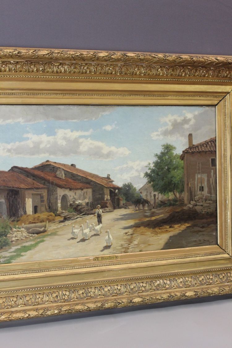 Öl auf Leinwand von Boudier, Bauernhof in den Vogesen, 19. Jahrhundert