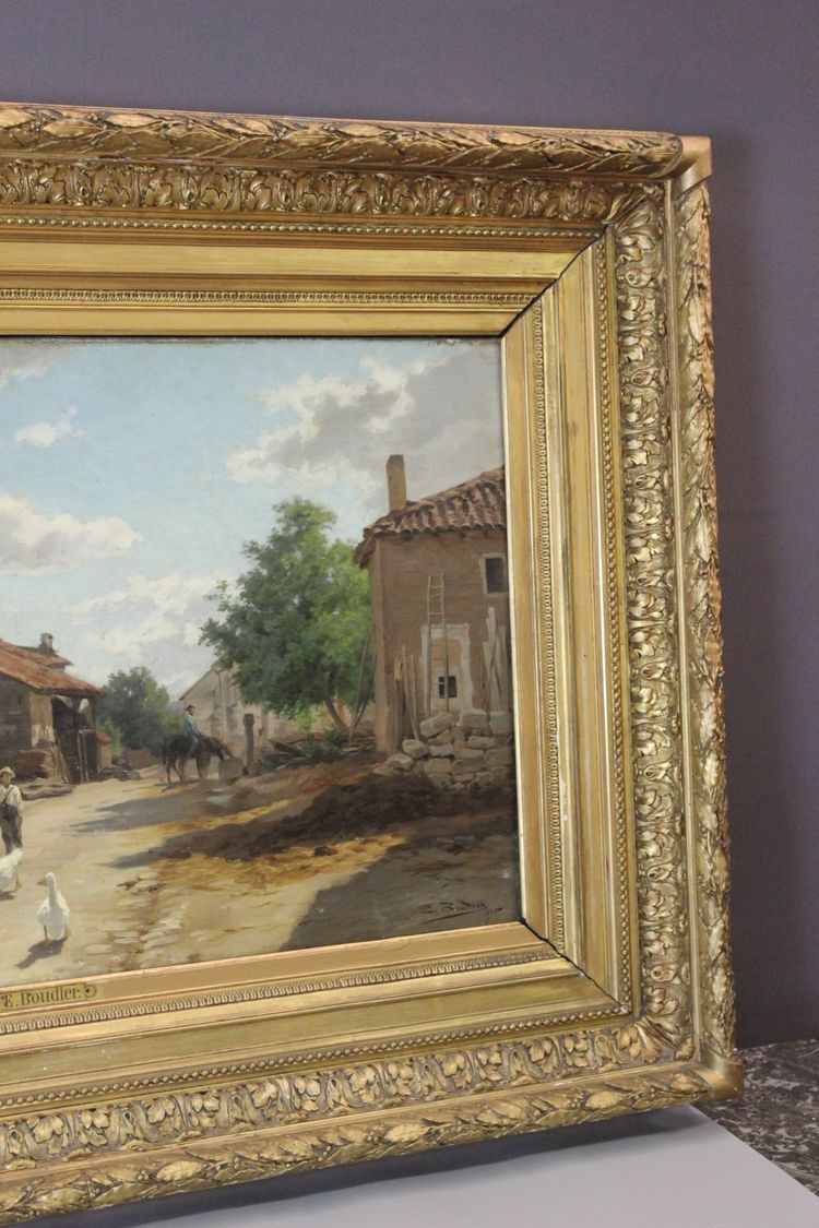 Öl auf Leinwand von Boudier, Bauernhof in den Vogesen, 19. Jahrhundert