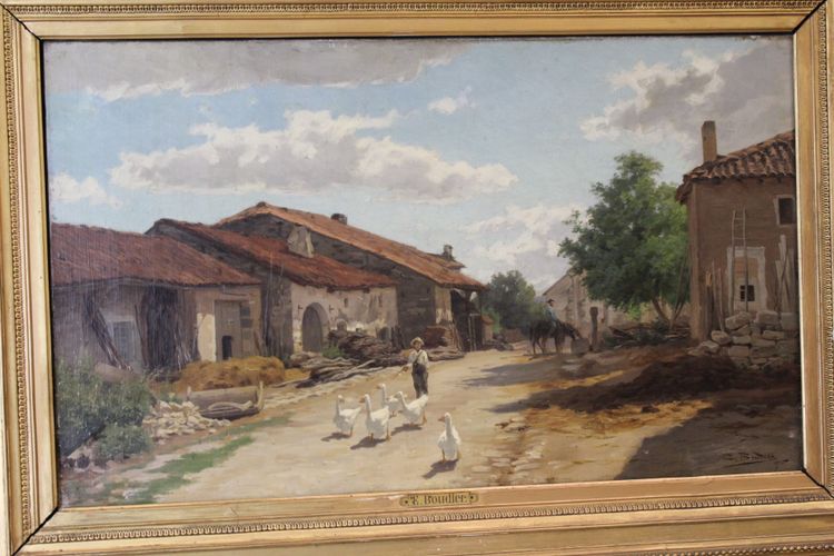 Öl auf Leinwand von Boudier, Bauernhof in den Vogesen, 19. Jahrhundert