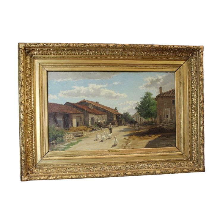 Öl auf Leinwand von Boudier, Bauernhof in den Vogesen, 19. Jahrhundert