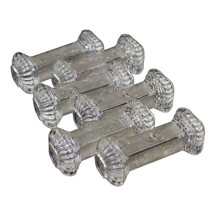 6 poggiacoltelli in vetro stampato con uccelli e volute, stile giapponese, circa 1900