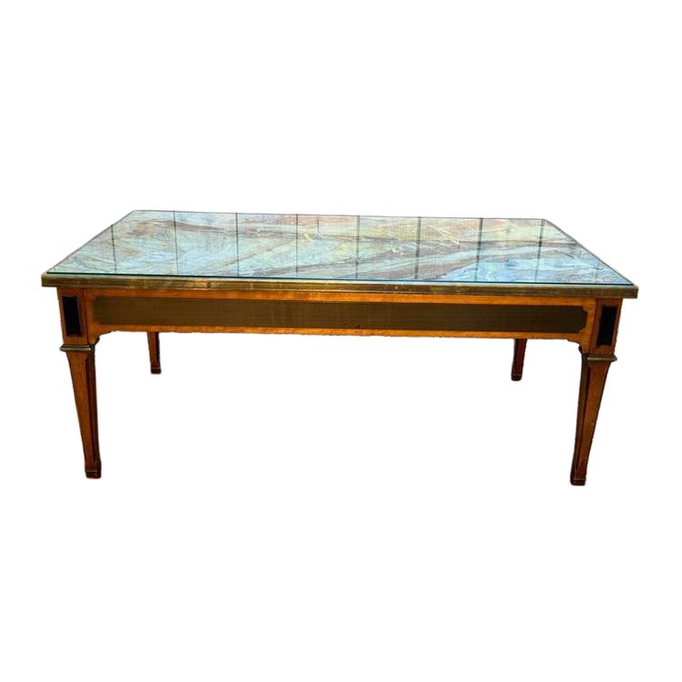 Louis XVI style coffee table in marble and cherry