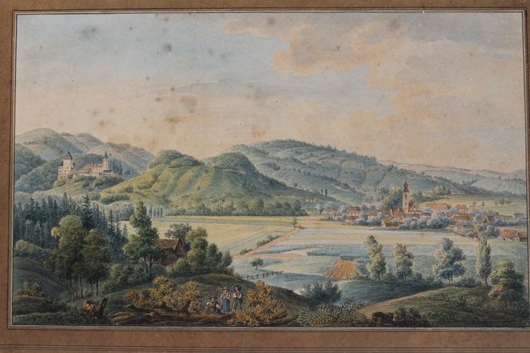 Aquarelle paysage de Bavière ou du Tyrol signée et datée Kofler 1904 Autriche Allemagne