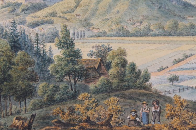 Aquarelle paysage de Bavière ou du Tyrol signée et datée Kofler 1904 Autriche Allemagne