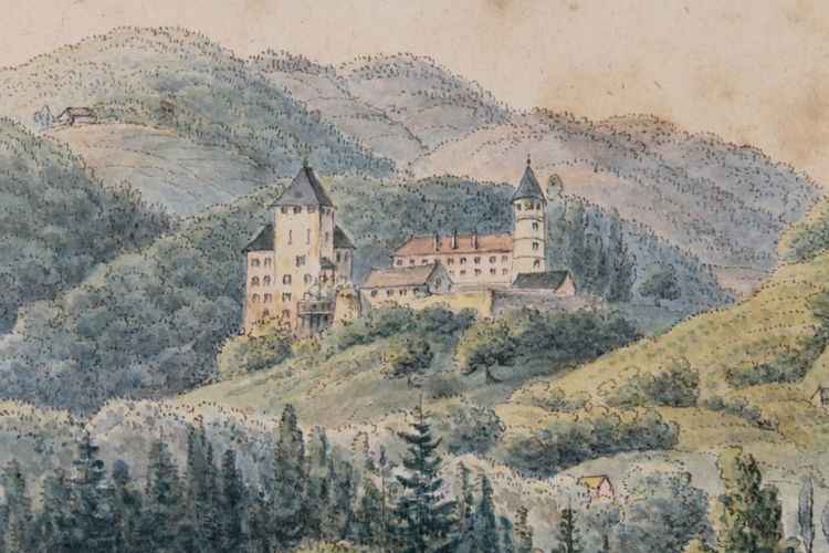 Aquarelle paysage de Bavière ou du Tyrol signée et datée Kofler 1904 Autriche Allemagne
