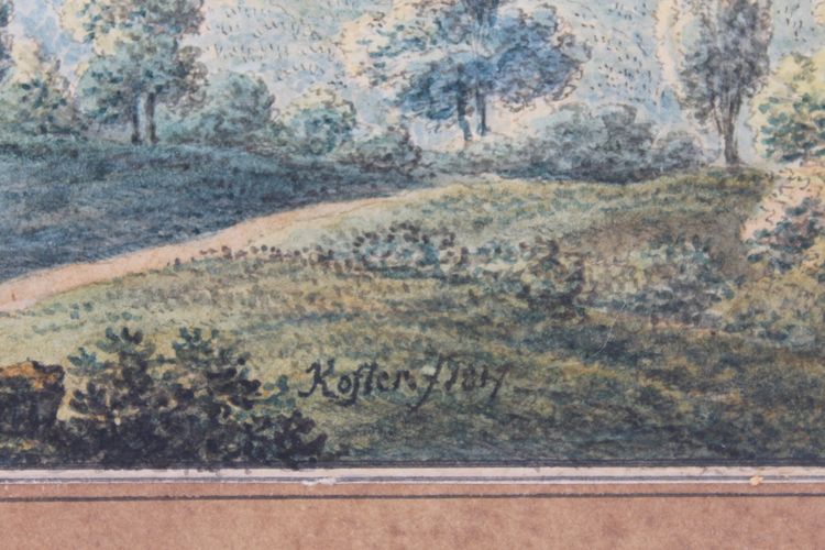 Aquarelle paysage de Bavière ou du Tyrol signée et datée Kofler 1904 Autriche Allemagne