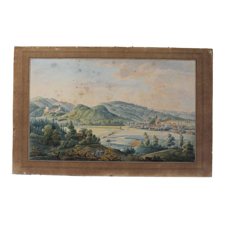 Aquarelle paysage de Bavière ou du Tyrol signée et datée Kofler 1904 Autriche Allemagne