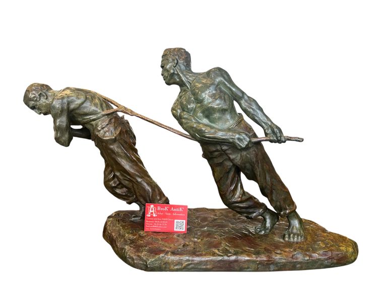 Importante scultura - bronzo - i trasportatori - V. Demanet - Belgio - XX secolo