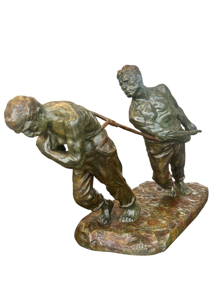Importante scultura - bronzo - i trasportatori - V. Demanet - Belgio - XX secolo