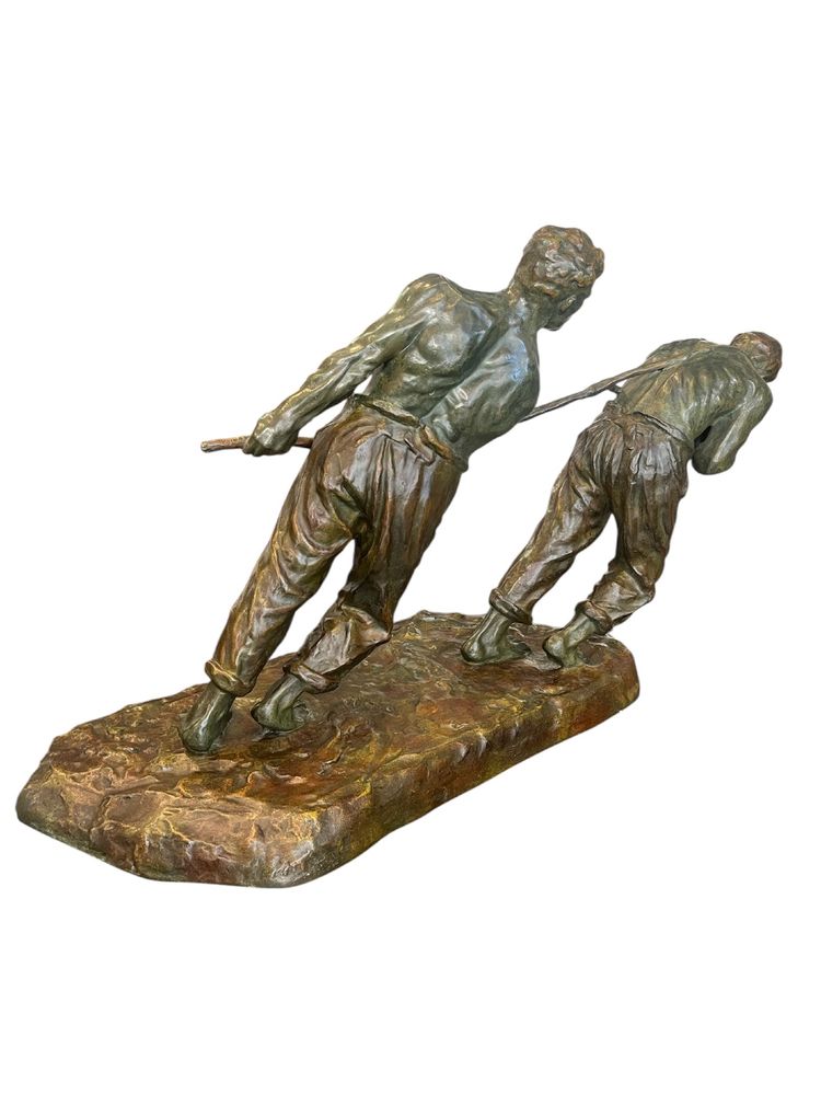 Importante scultura - bronzo - i trasportatori - V. Demanet - Belgio - XX secolo