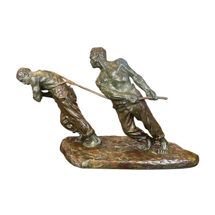 Importante scultura - bronzo - i trasportatori - V. Demanet - Belgio - XX secolo
