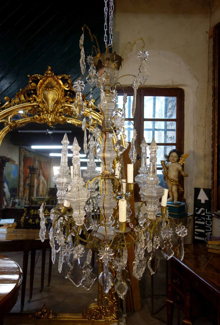Importante lampadario a gabbia per chiesa in cristallo tagliato