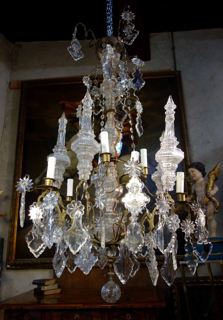 Importante lampadario a gabbia per chiesa in cristallo tagliato