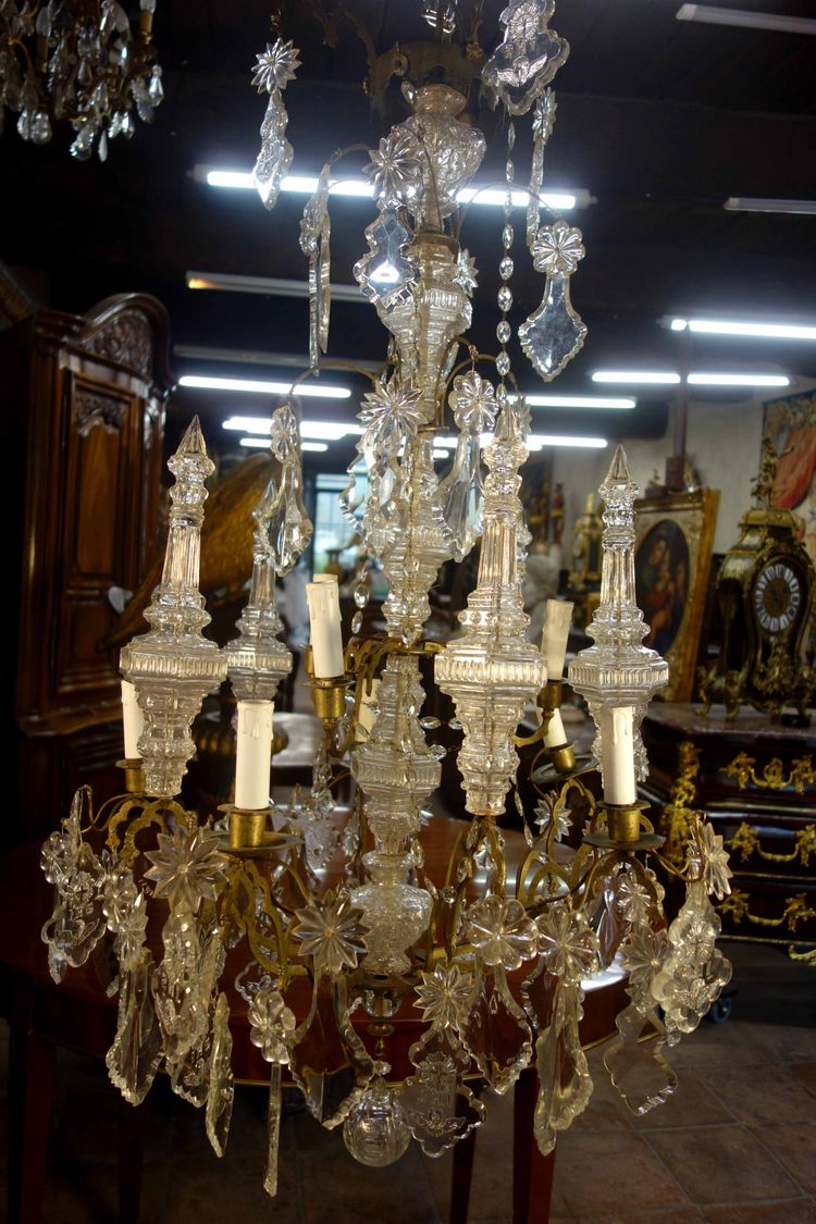 Importante lampadario a gabbia per chiesa in cristallo tagliato