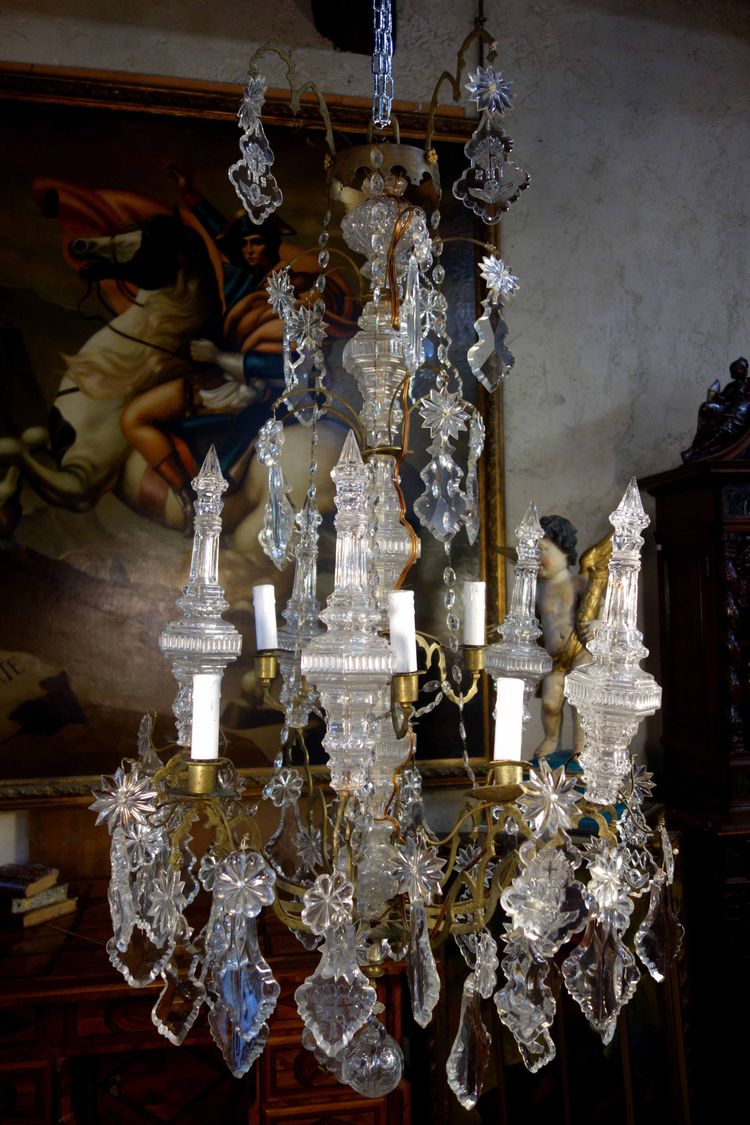 Importante lampadario a gabbia per chiesa in cristallo tagliato