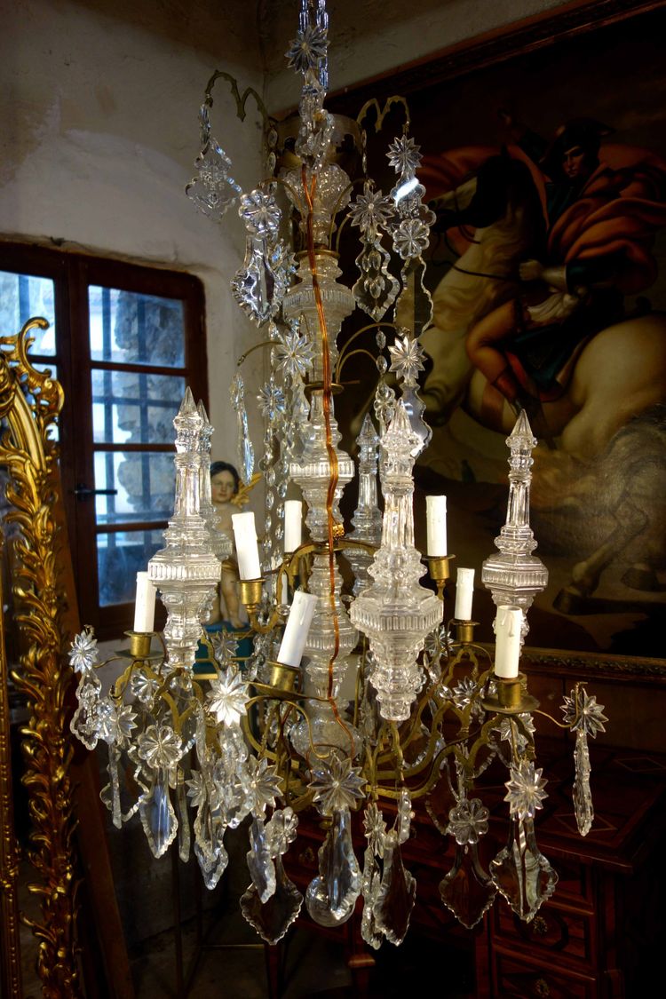 Importante lampadario a gabbia per chiesa in cristallo tagliato