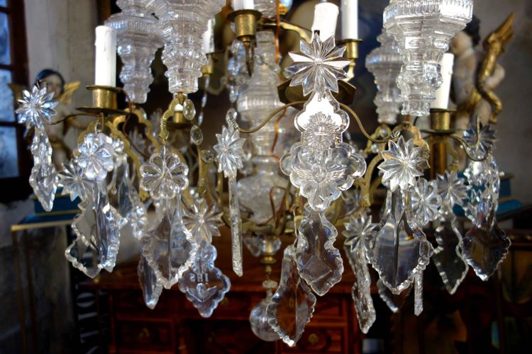 Importante lampadario a gabbia per chiesa in cristallo tagliato