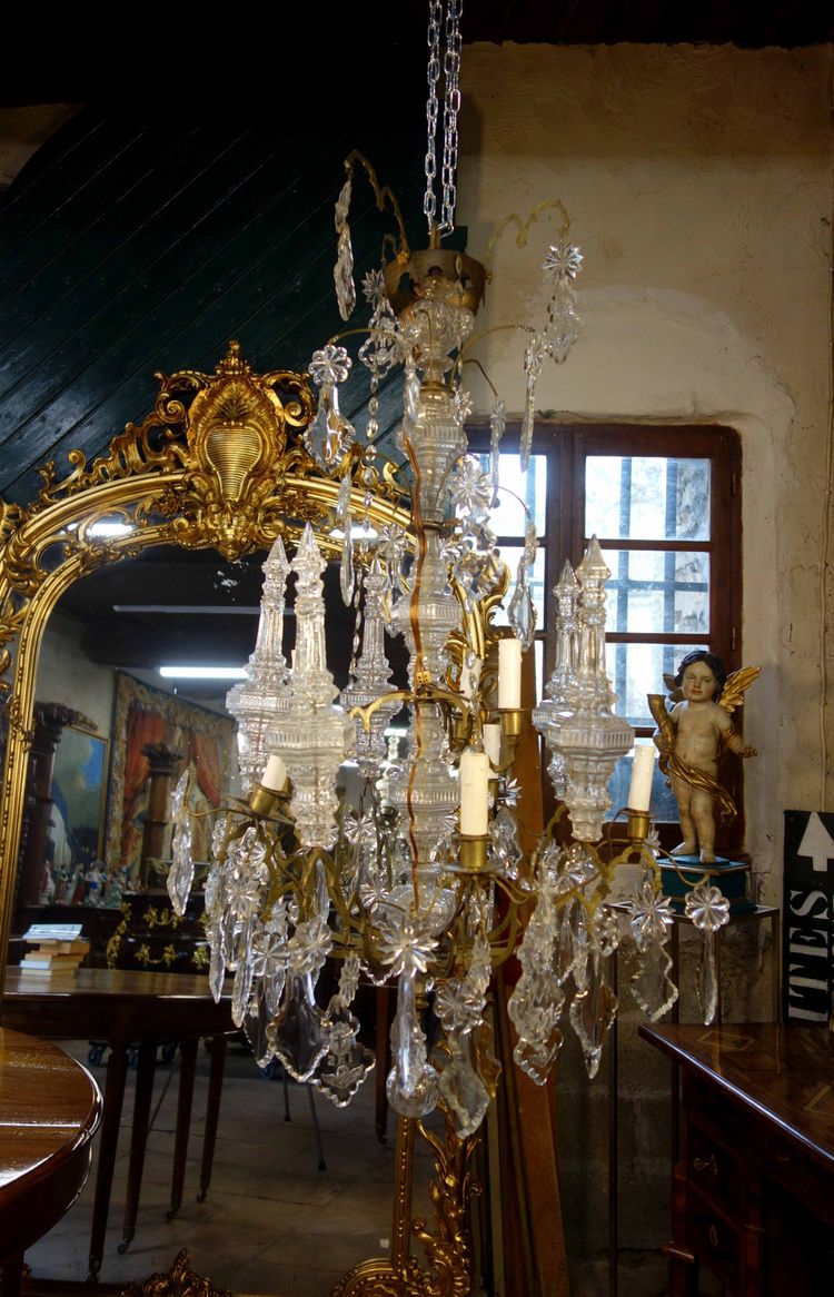 Importante lampadario a gabbia per chiesa in cristallo tagliato