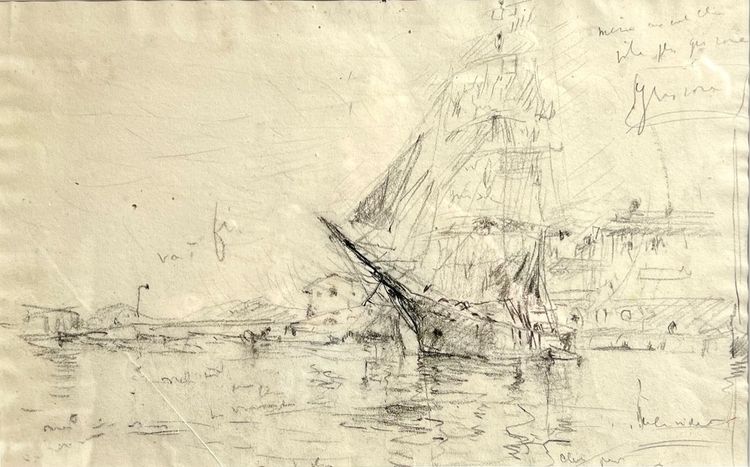 Georges RICARD-CORDINGLEY. Schooner at the dock.